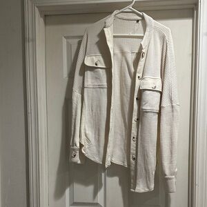 Cream Button-Up Waffle Knit Shirt